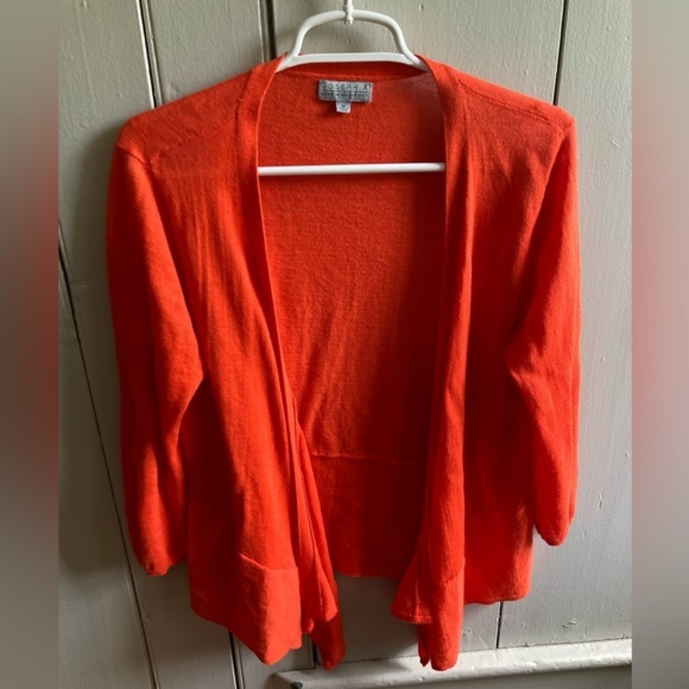 Joseph A Women's  Medium Waterfall Cardigan Cotton Linen Summer Sweater Orange